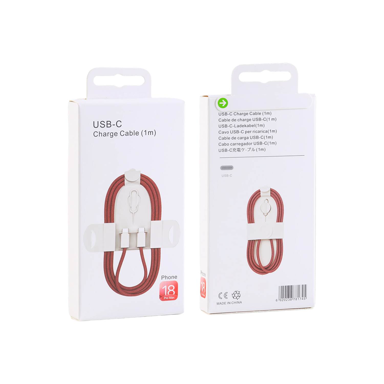 USB-C (Type-C) to Type-C Braided Cable for iPhone, 60W, Aftermarket, Burgundy (1m)(18th Gen Packaging)