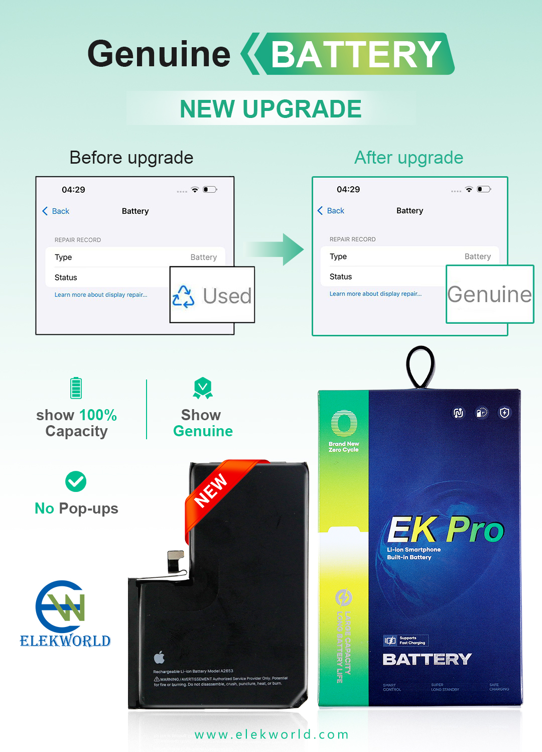 Diagnosable Genuine iPhone Battery with Sticker – Ori 0-Cycle Flex + Tianyi Pure Cobalt Cell